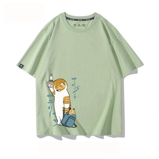 Japan Style Cartoon Cat Printing Sport Men T Shirt
