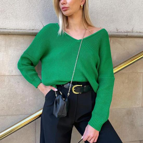 Loose V-neck Plus Size Sweater knitted Top Pullover