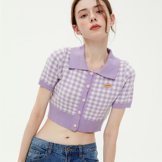 Spring Summer Ins Style Flower Argyle Pattern Knitted Sweater