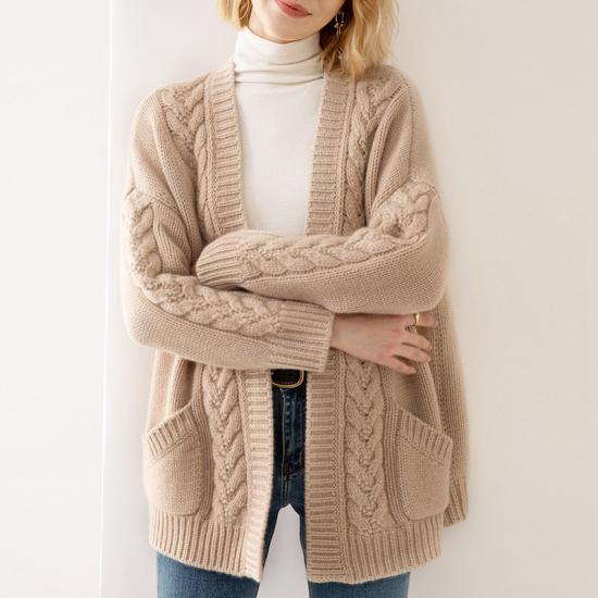 Thick 100% Womens Cashmere Camel Oversize Knit Sweater Ladies Cardigan Manufacturer