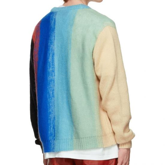 Men jacquard custom logo colorful cardigan v neck mohair casual knitwear