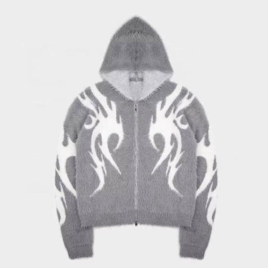 Men's winter jacquard knitted hooded sweater