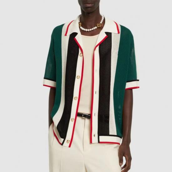 Mens short sleeve knit shirt with stripes