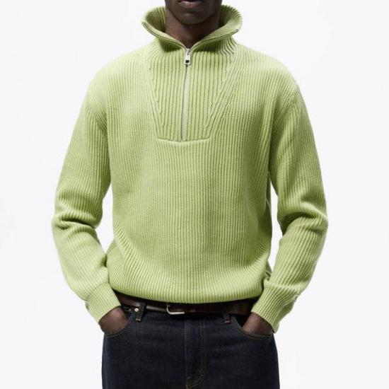 Black textured knit half zip sweater