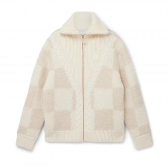 Off-white checkered pattern knit cardigan