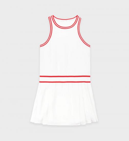 White sleeveless dress with red stripes