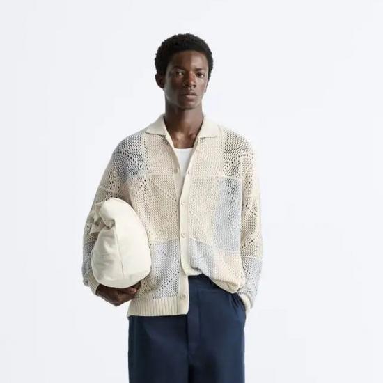 Men's breathable mesh knit open-front sweater