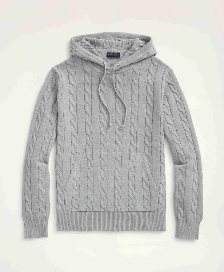 Cable knit hooded sweater in light gray