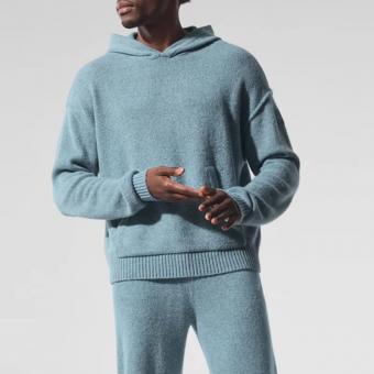 Light blue hooded knit set for men