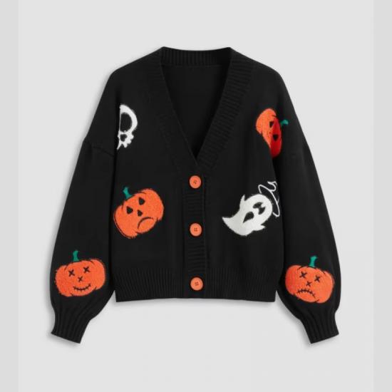 Halloween knit cardigan with orange buttons