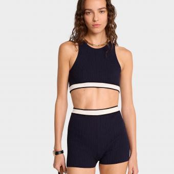 Navy blue sleeveless top and shorts set