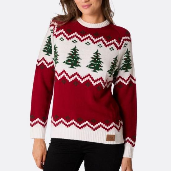 Red Christmas sweater with green tree