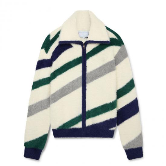Plush jacket with multi-color stripe details