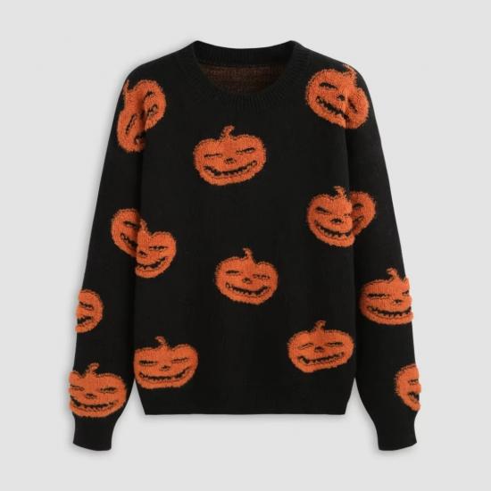 Black sweater with Halloween pumpkin design