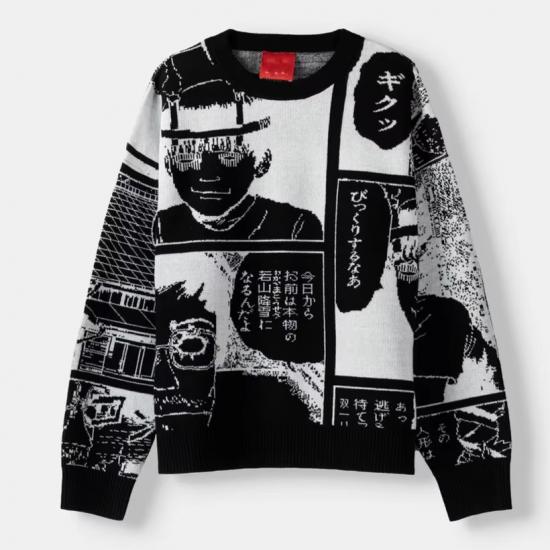 Black and white manga print knit sweater