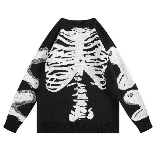 Black knit sweater with back skeleton print