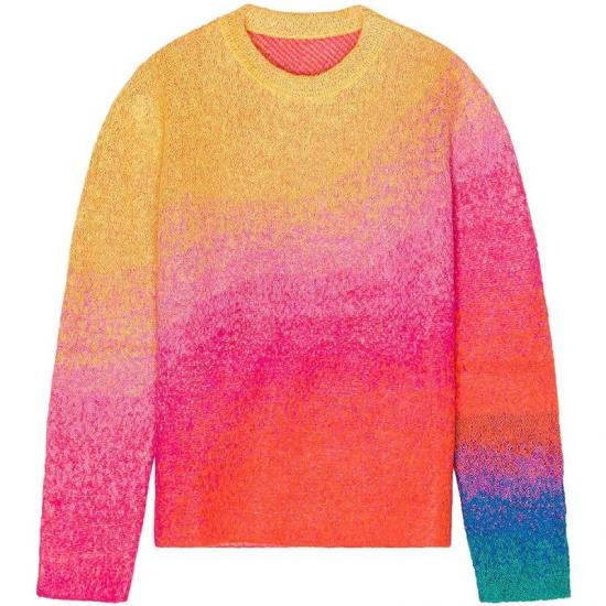 Rainbow gradient color block knit sweater