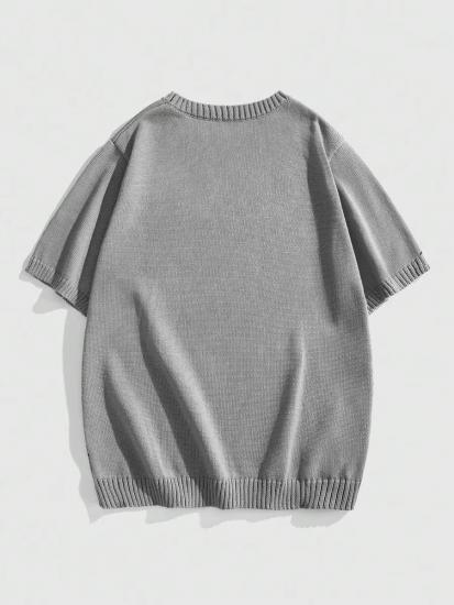 Custom Jesus Embroidery Short-Sleeve Knitwear Gray​