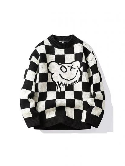 Custom Checkered Cartoon Knit Sweater Wholesale