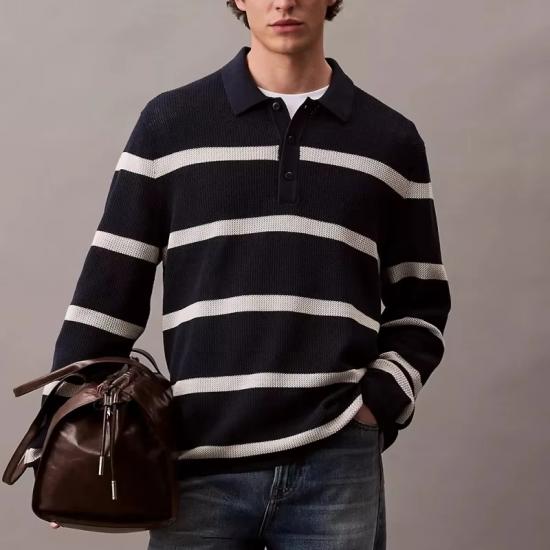 Navy blue striped knit sweater