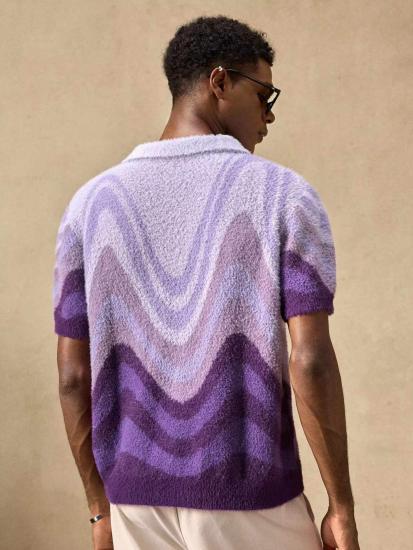 Custom Men's Fleece Polo Shirt Wave Pattern​