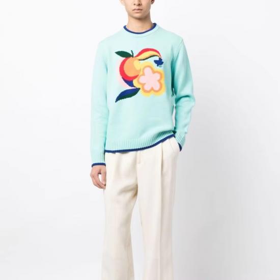 Mint green knit sweater with fruit design