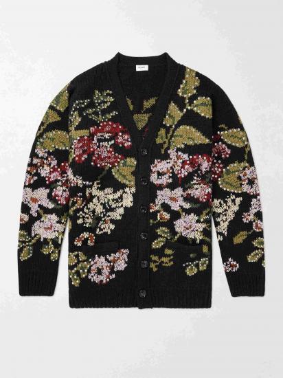 Black knit cardigan with floral embroidery
