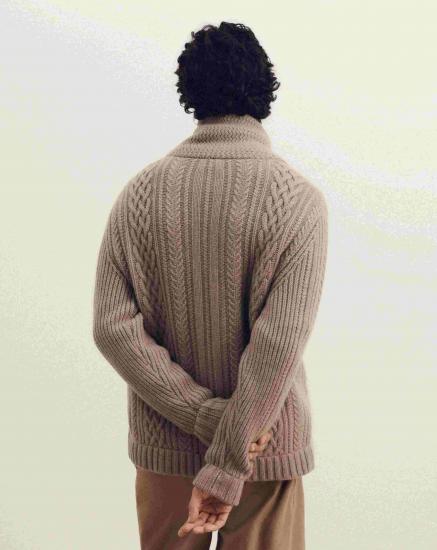 ​​Custom Men's Cable Knit Shawl Collar Cardigan​