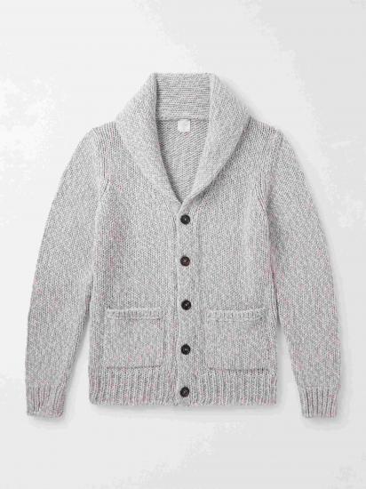 Light gray shawl collar knit cardigan