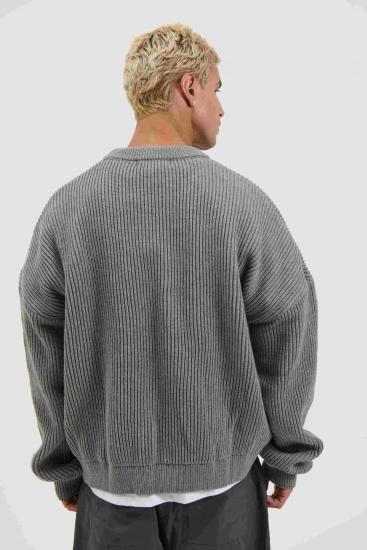 Custom Men's Gray Knit Sweater Vertical Stripe​