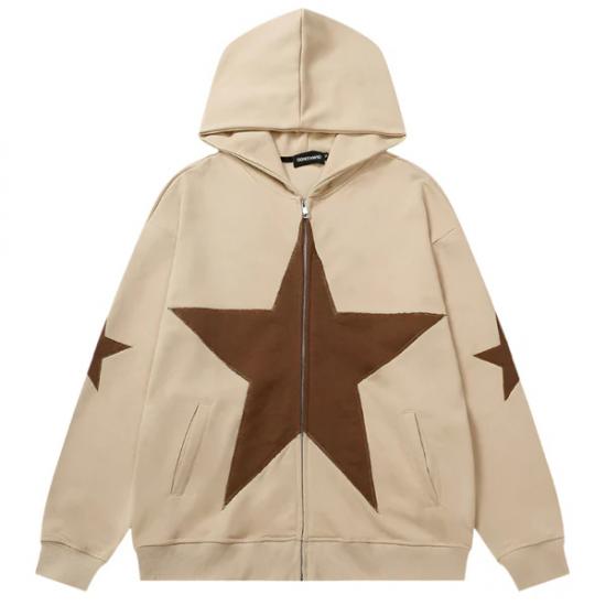 Khaki hoodie with brown star print