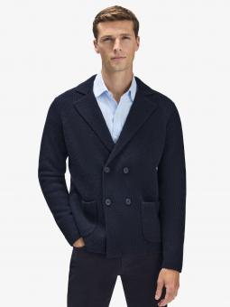 Men's navy double-breasted knit blazer​​