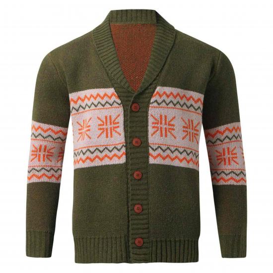 Olive green cardigan with snowflake motifs​​