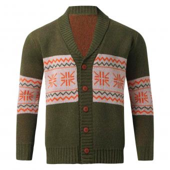 Olive green cardigan with snowflake motifs​​