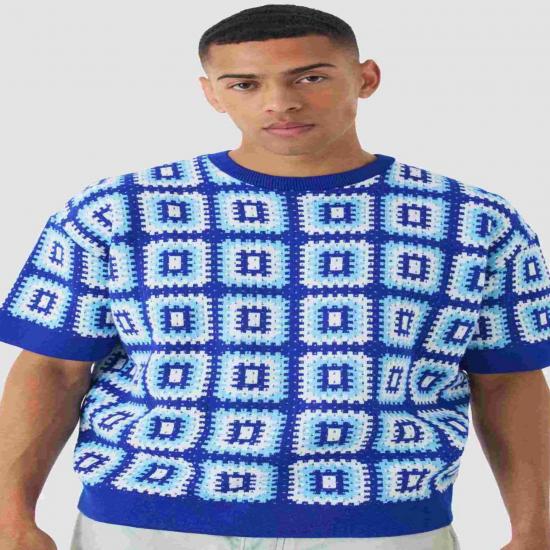 Men's breathable crochet knit hollow tee