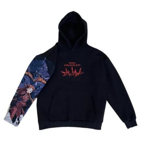 Black hoodie with red EVANGELION print