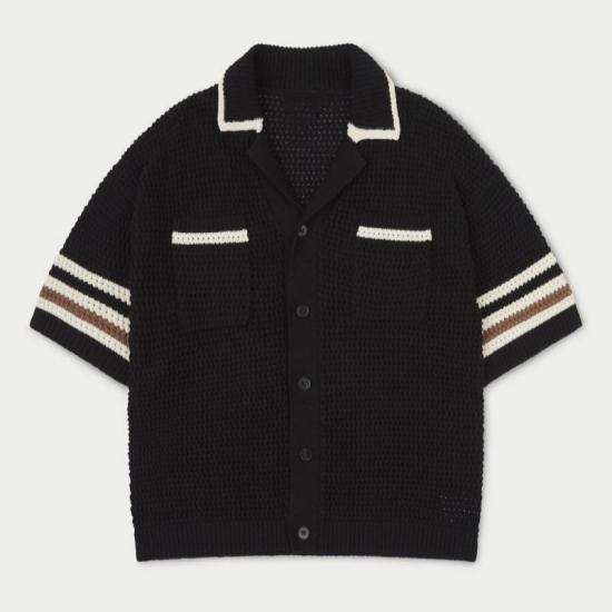 Black crochet cardigan with contrast trim