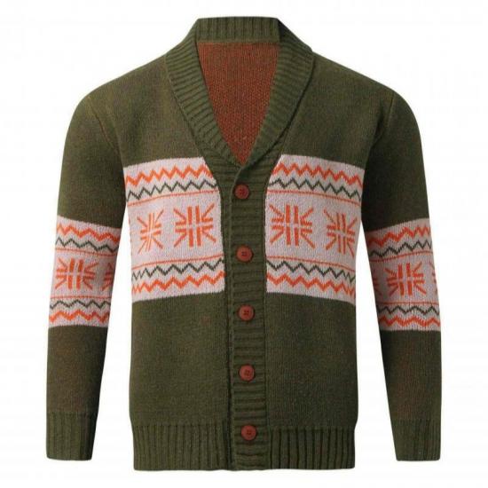 Olive green cardigan with snowflake motifs​​