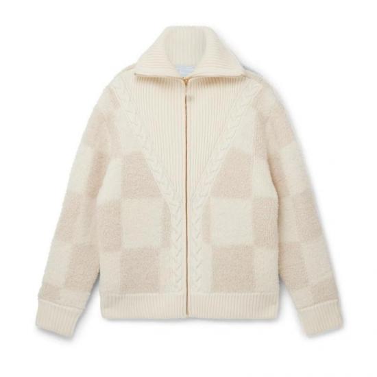 Off-white checkered pattern knit cardigan