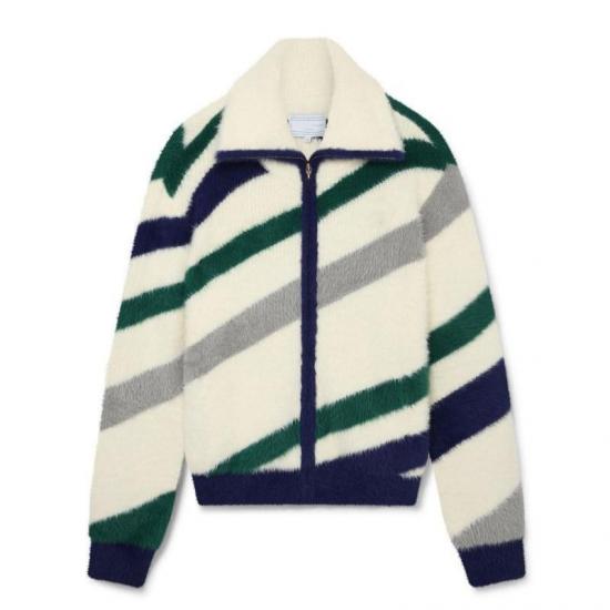 Plush jacket with multi-color stripe details