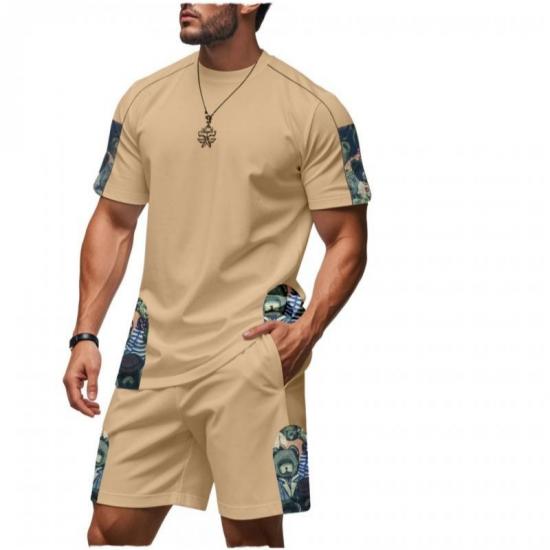 Khaki two-piece set with bear graphic