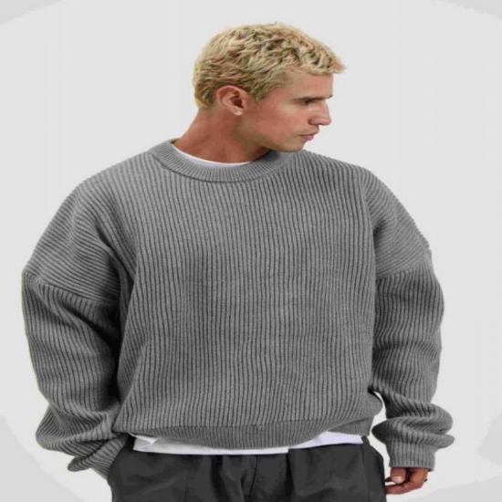 Textured rib knit top on male model