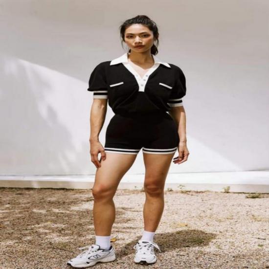 Black and white women's sporty short set