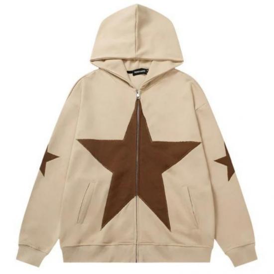 Khaki hoodie with brown star print