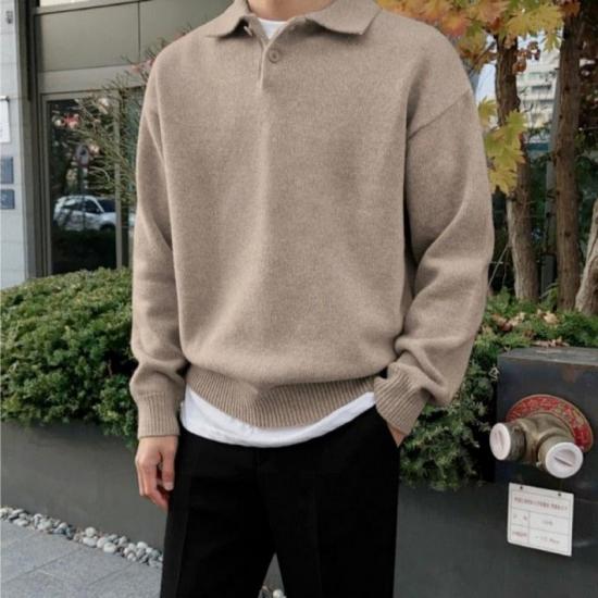 Khaki polo neck knitwear on model