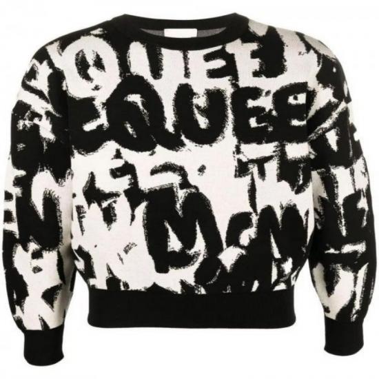 Black and white graffiti letter knit sweater