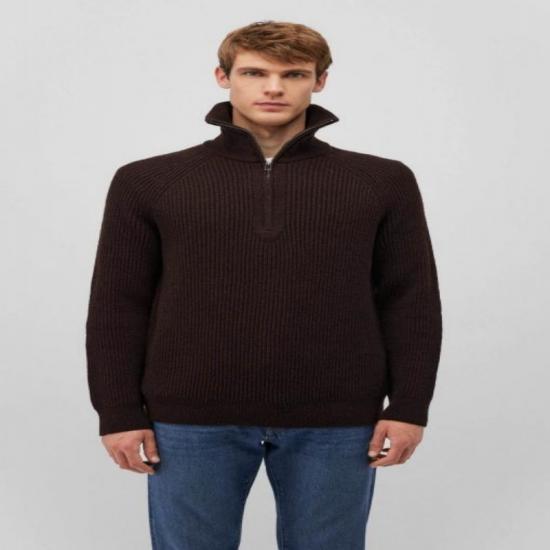 Dark brown ribbed half zip sweater