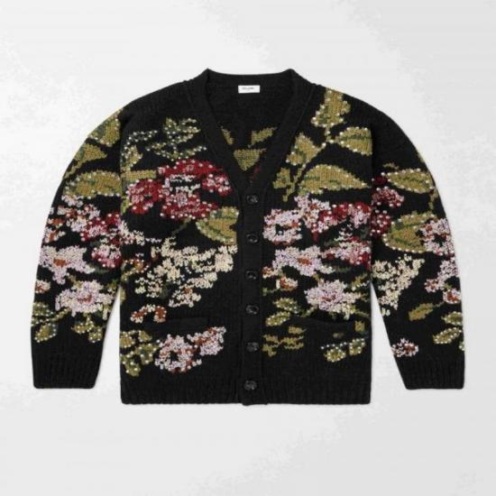Black knit cardigan with floral embroidery