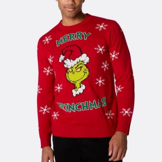 Red Christmas sweater with Grinch design