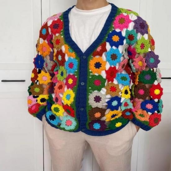 Handmade crochet sweater with bloom pattern